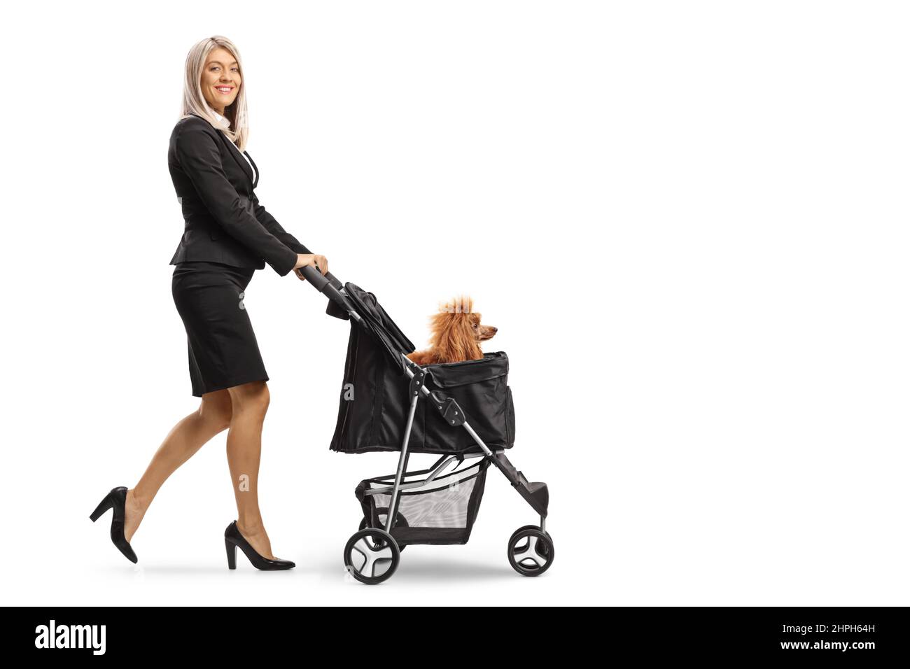 Woman pushing pram walking dog Cut Out Stock Images & Pictures Alamy
