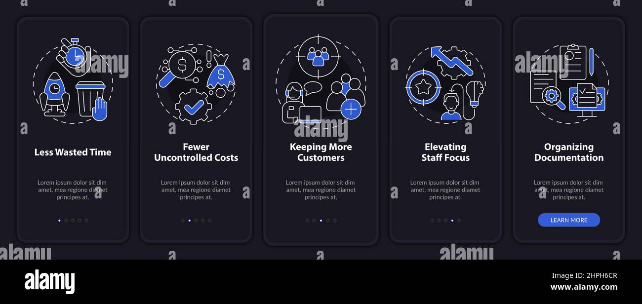 Benefits of BPA in banking night mode onboarding mobile app screen ...