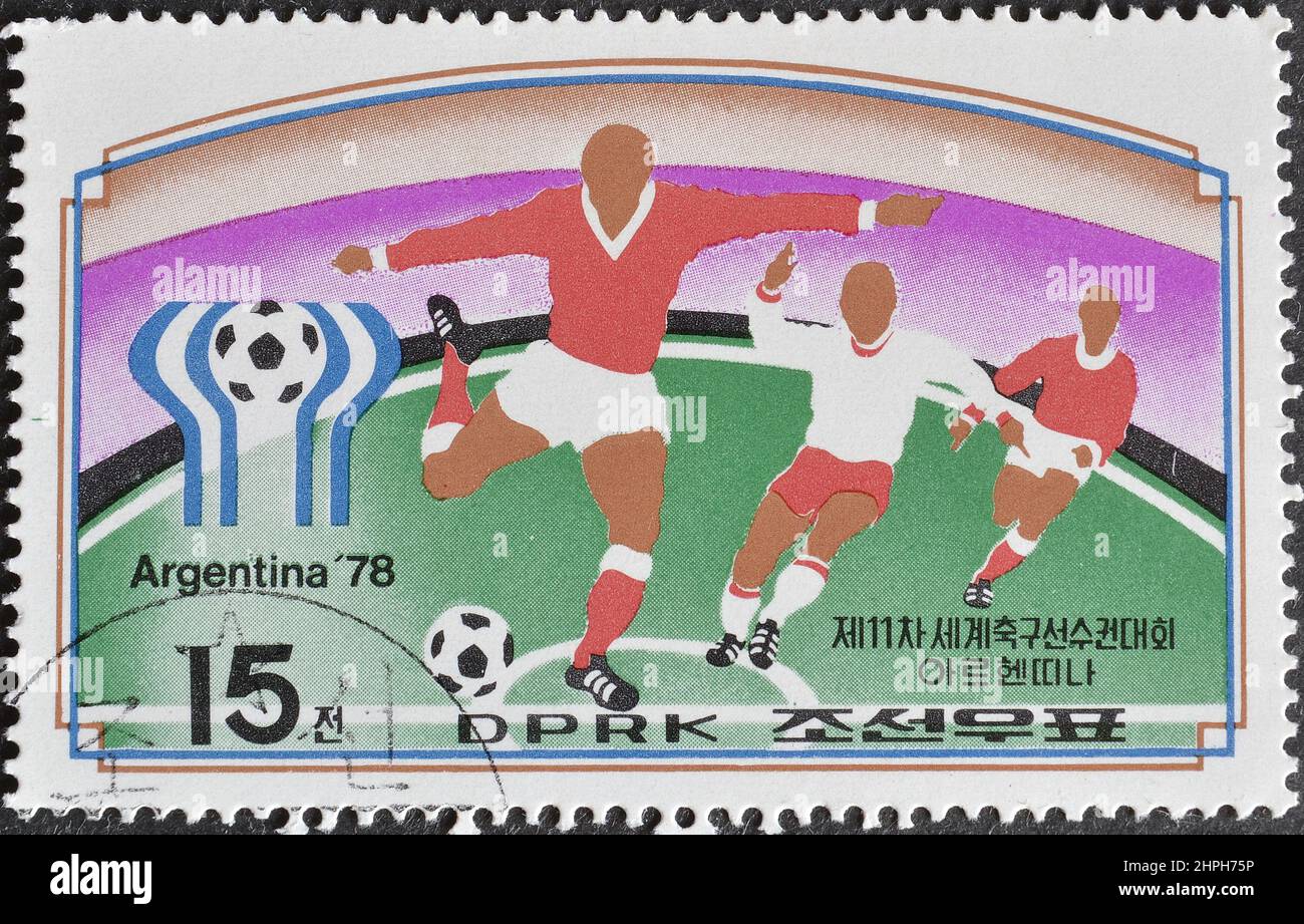Cancelled Postage Stamp Printed By North Korea That Shows Winners 1978 