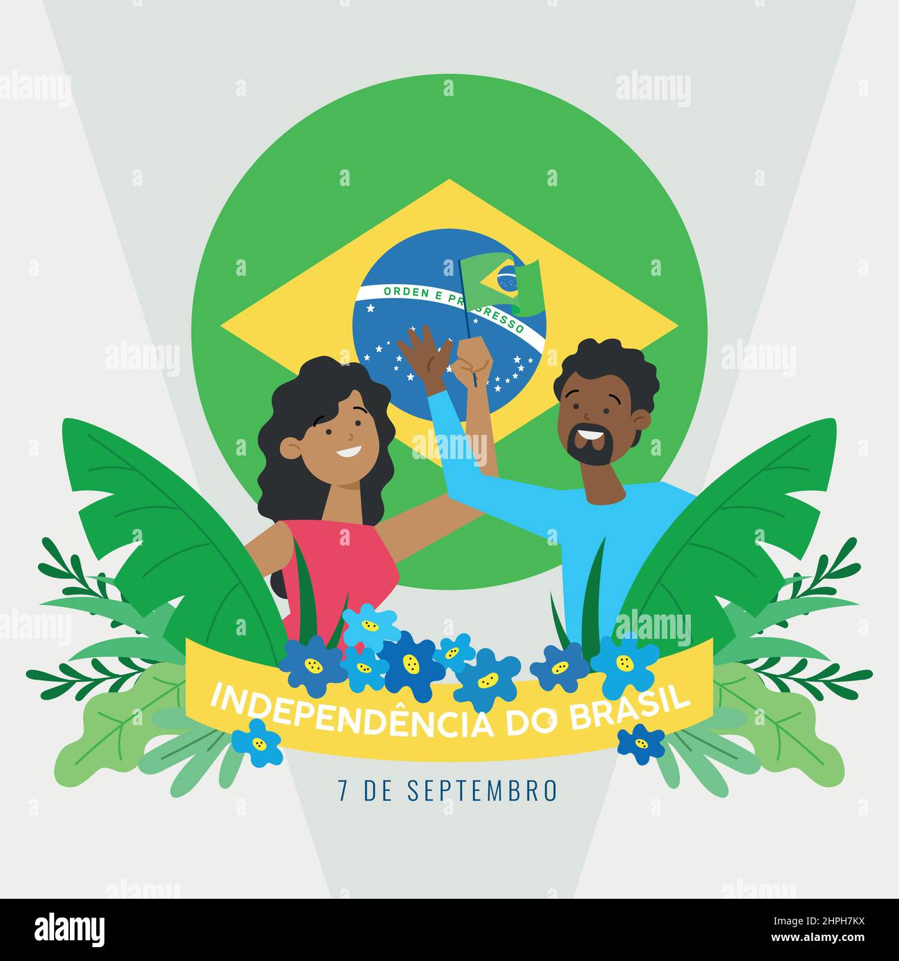 Brazil independence day illustration pair of people holding flag Vector ...
