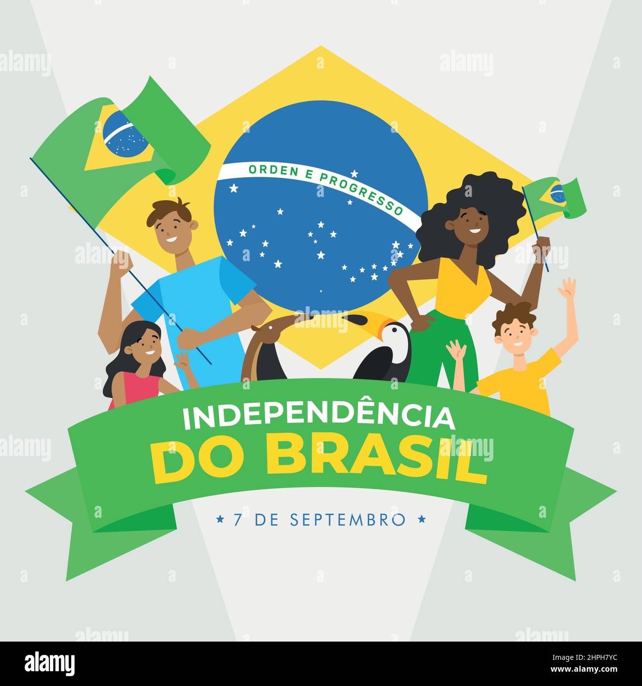 Brazil independence day poster people holding flag of Brazil Vector