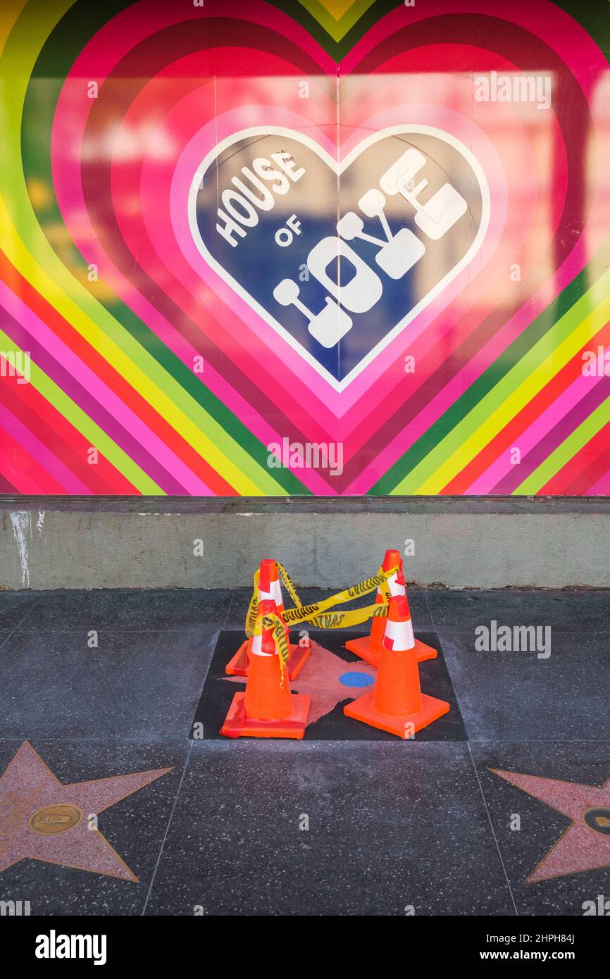 Repairing a star on The Walk of Fame, Hollywood, Los Angeles, California, United States of America Stock Photo