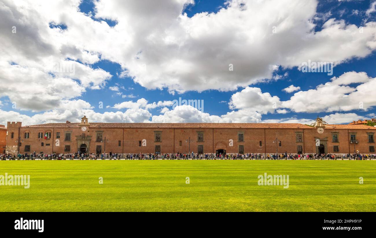 New Hospital of Holy Spirit in Square of Miracles in Pisa at sunny day, Tuscany region, Italy. Stock Photo
