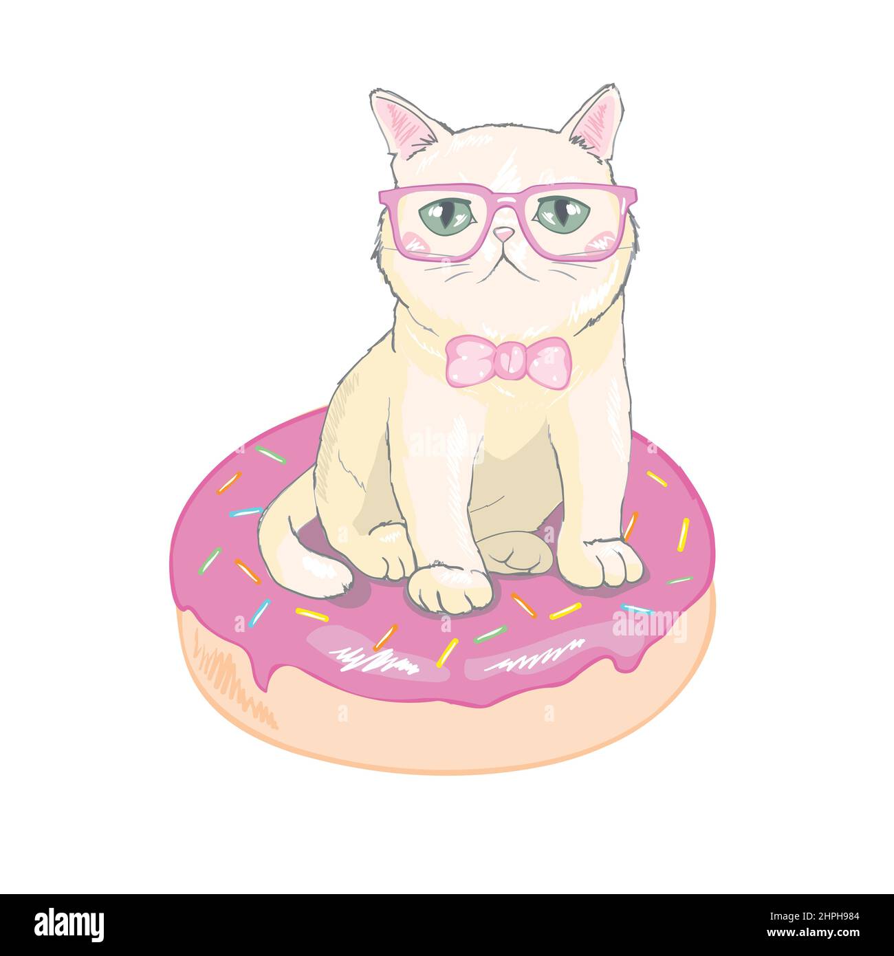 Vector hand drawn cute cat's. Isolated illustration on white background ...