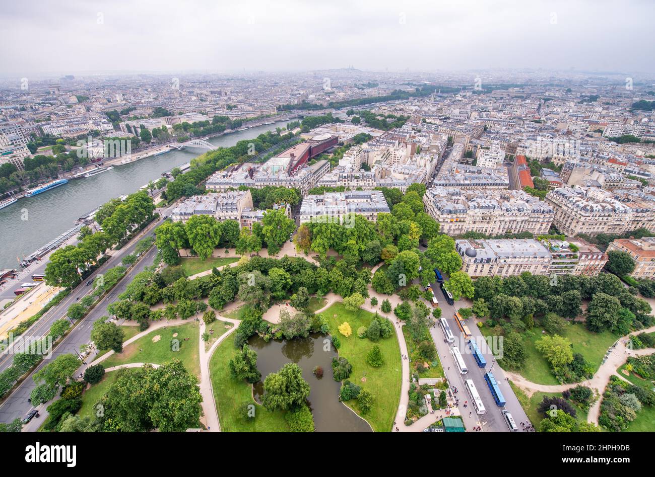 Aerial view of Paris skyline from Eiffel Tower Stock Photo