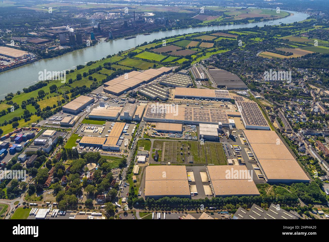 Aerial view, logport I, terminal container port on the river Rhine in the district of Friemersheim in Duisburg, Ruhr area, North Rhine-Westphalia, Ger Stock Photo