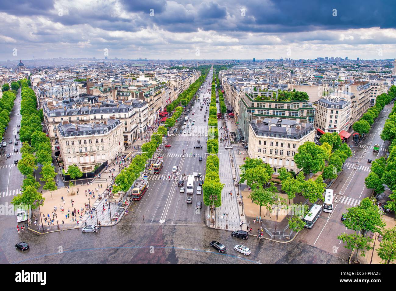 Paris, France - July 20, 2014: Aerial view of city streets from the top of Triumph Arch Stock Photo