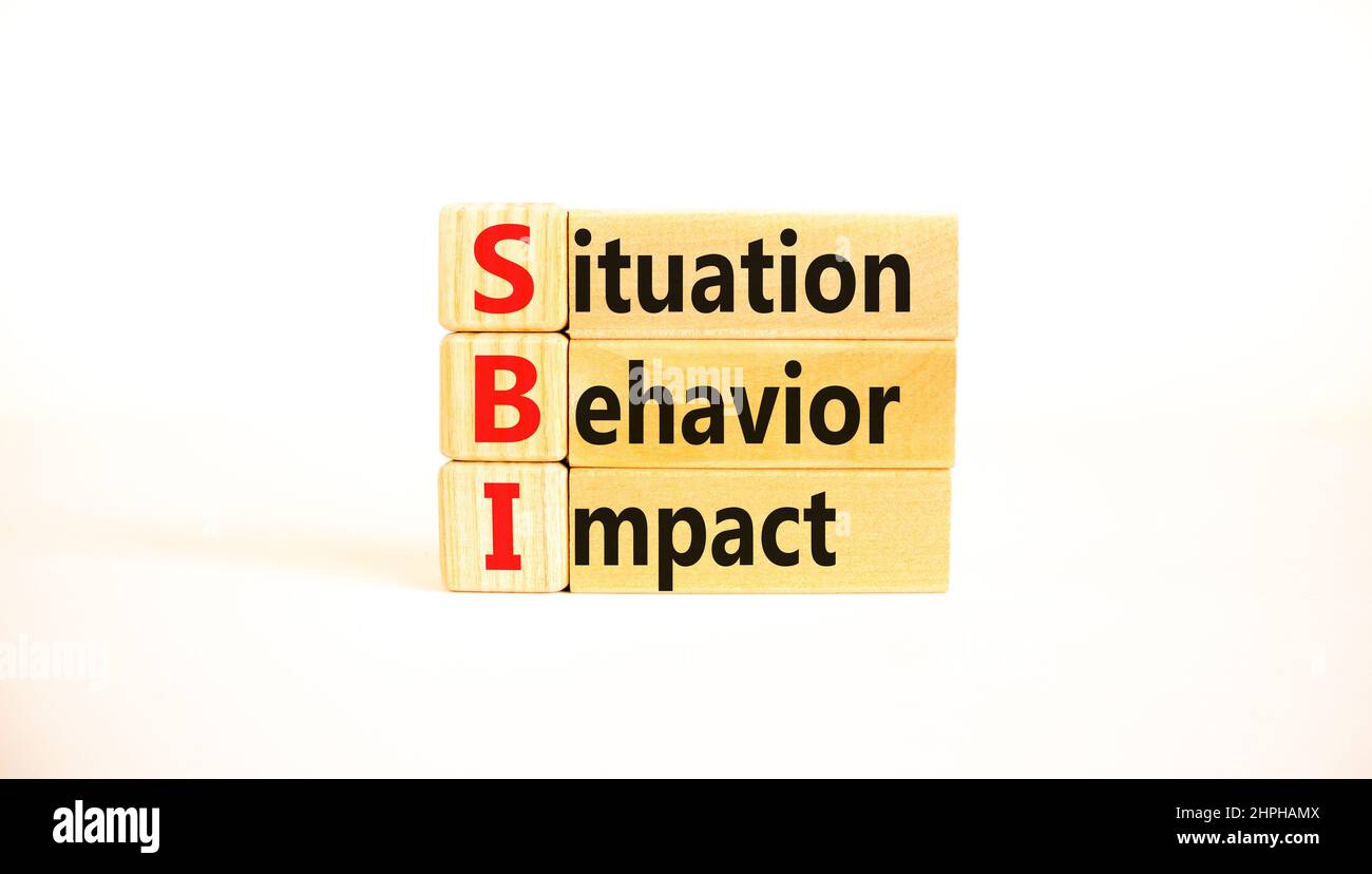 SBI situation behavior impact symbol. Concept words SBI situation behavior impact on blocks on beautiful white table white background. Psychological S Stock Photo