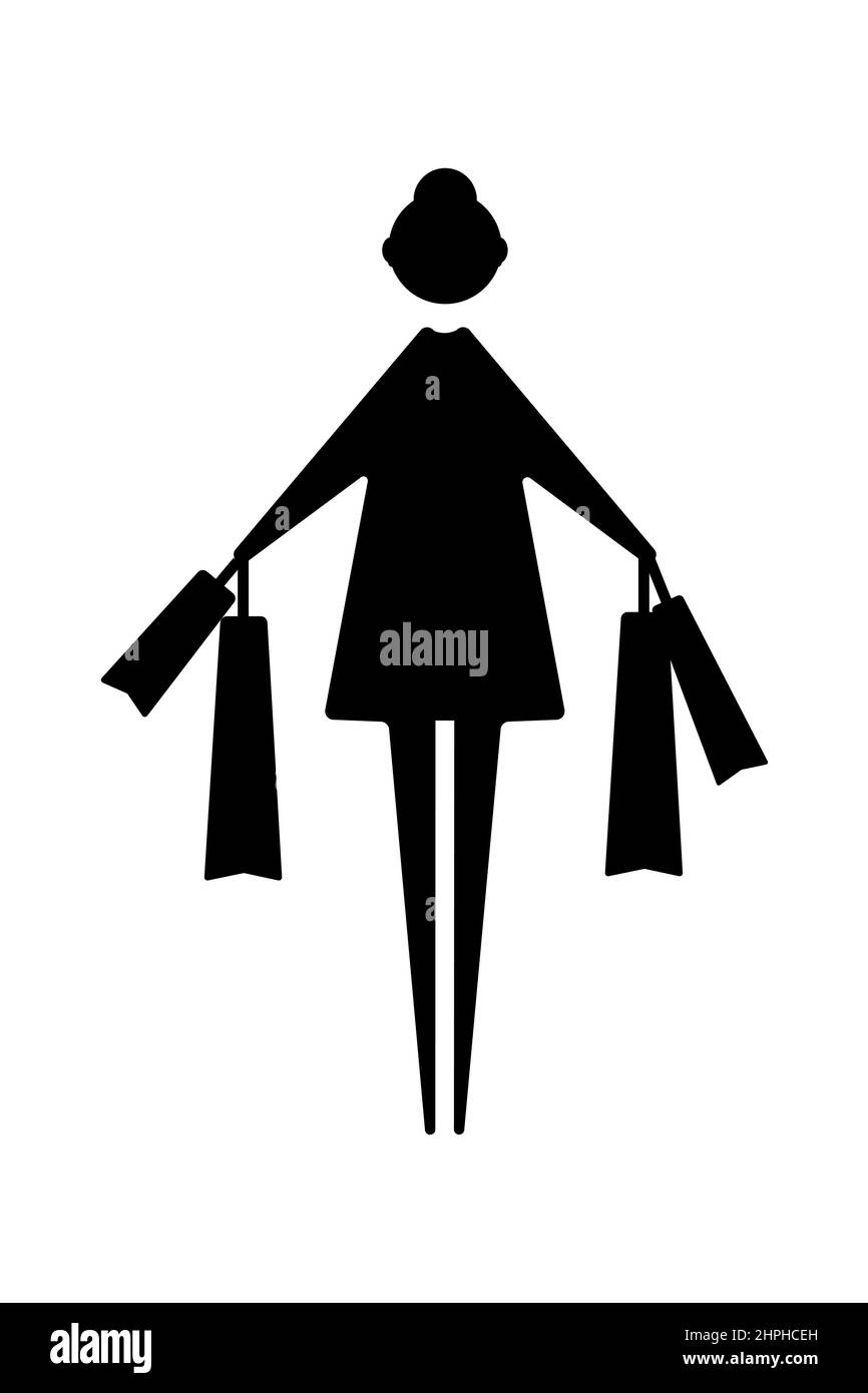 Icon of Woman with shopping bags isolated on white background. Vector ...