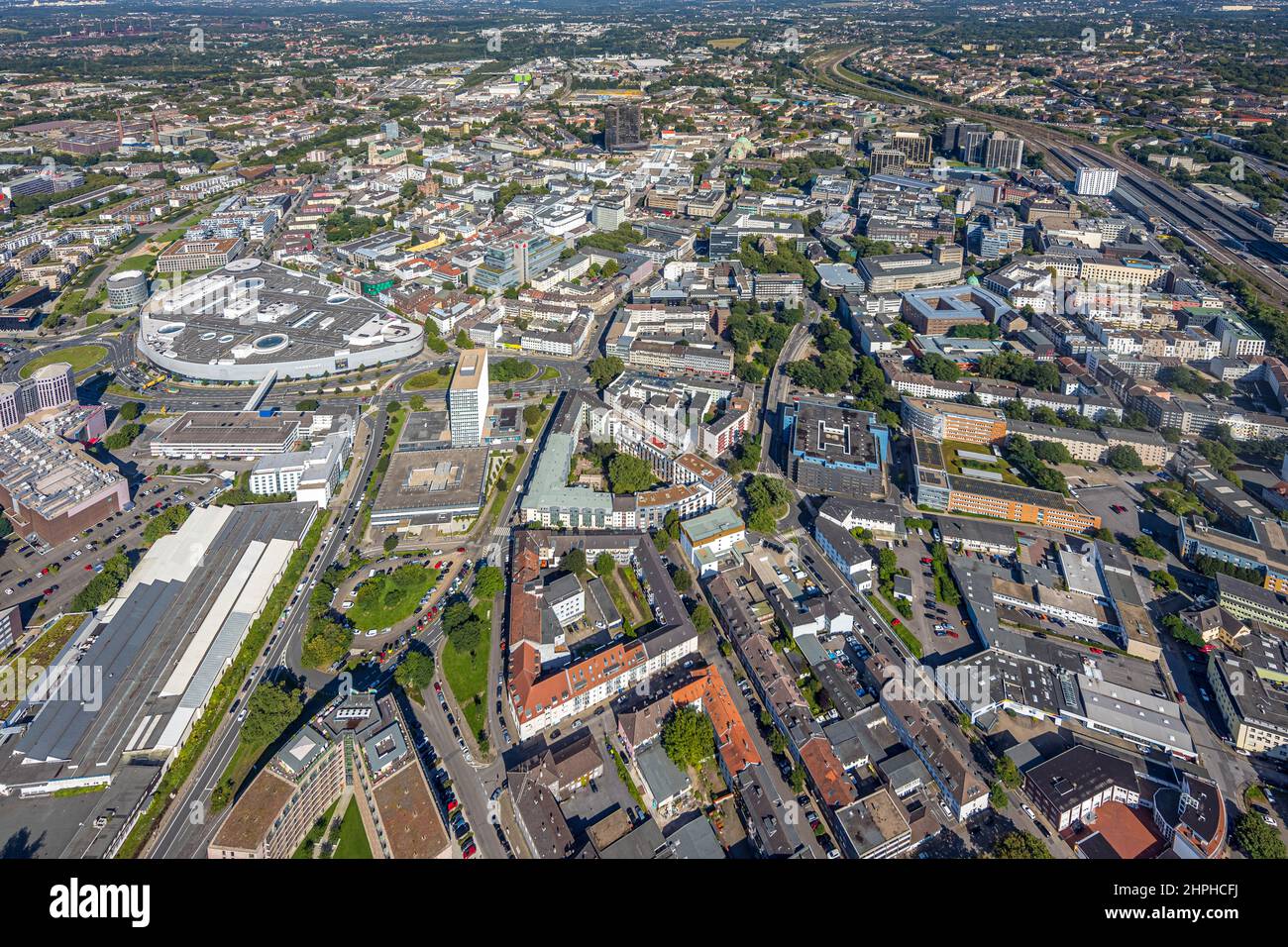 Aerial view, city view City with Limbecker Platz in the city centre in Essen, Ruhr area, North Rhine-Westphalia, Germany, City, DE, Essen, Europe, dow Stock Photo