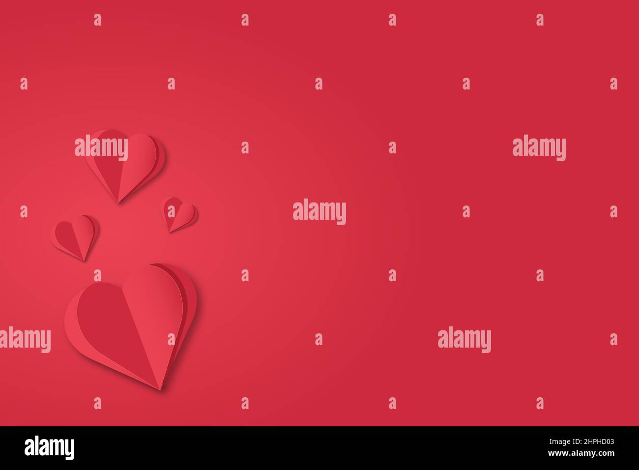 Red background illustration with paper cut effect hearts Stock Photo ...