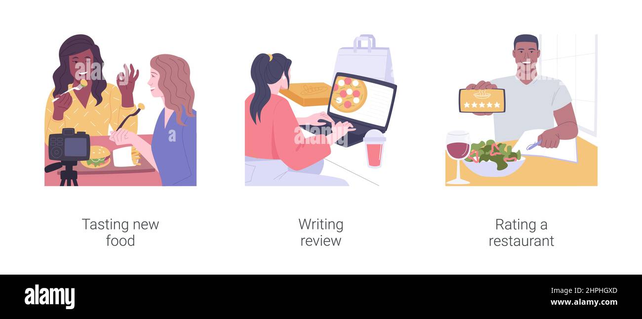 Food critic isolated cartoon vector illustrations set Stock Vector