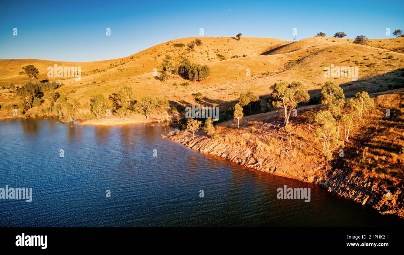 Aerial view of the Lake Eildon in morning light at Bonnie Doon Victoria
