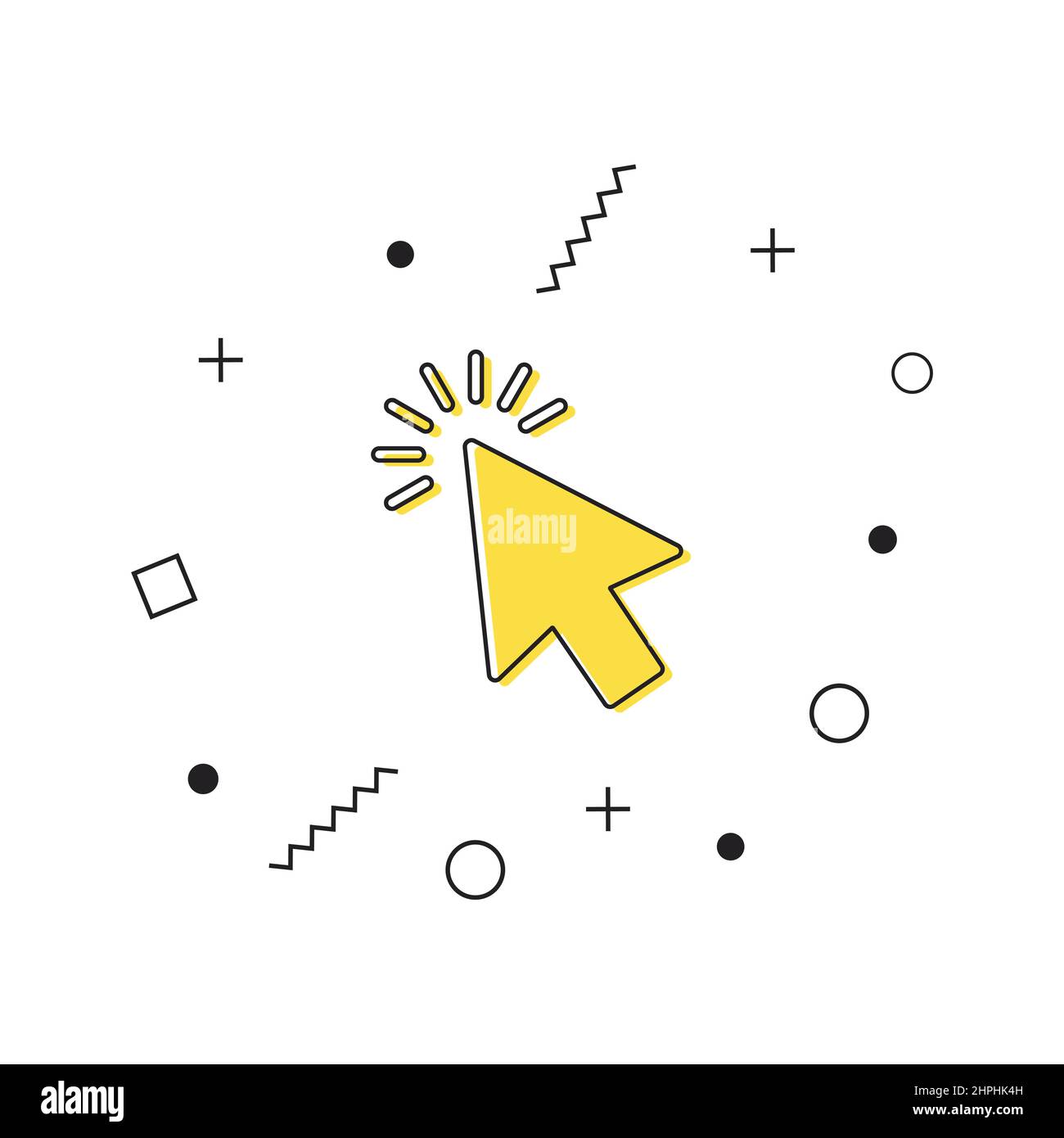 Pointer cursor computer mouse icon vector. Yellow click cursor symbol icon with geometric shapes