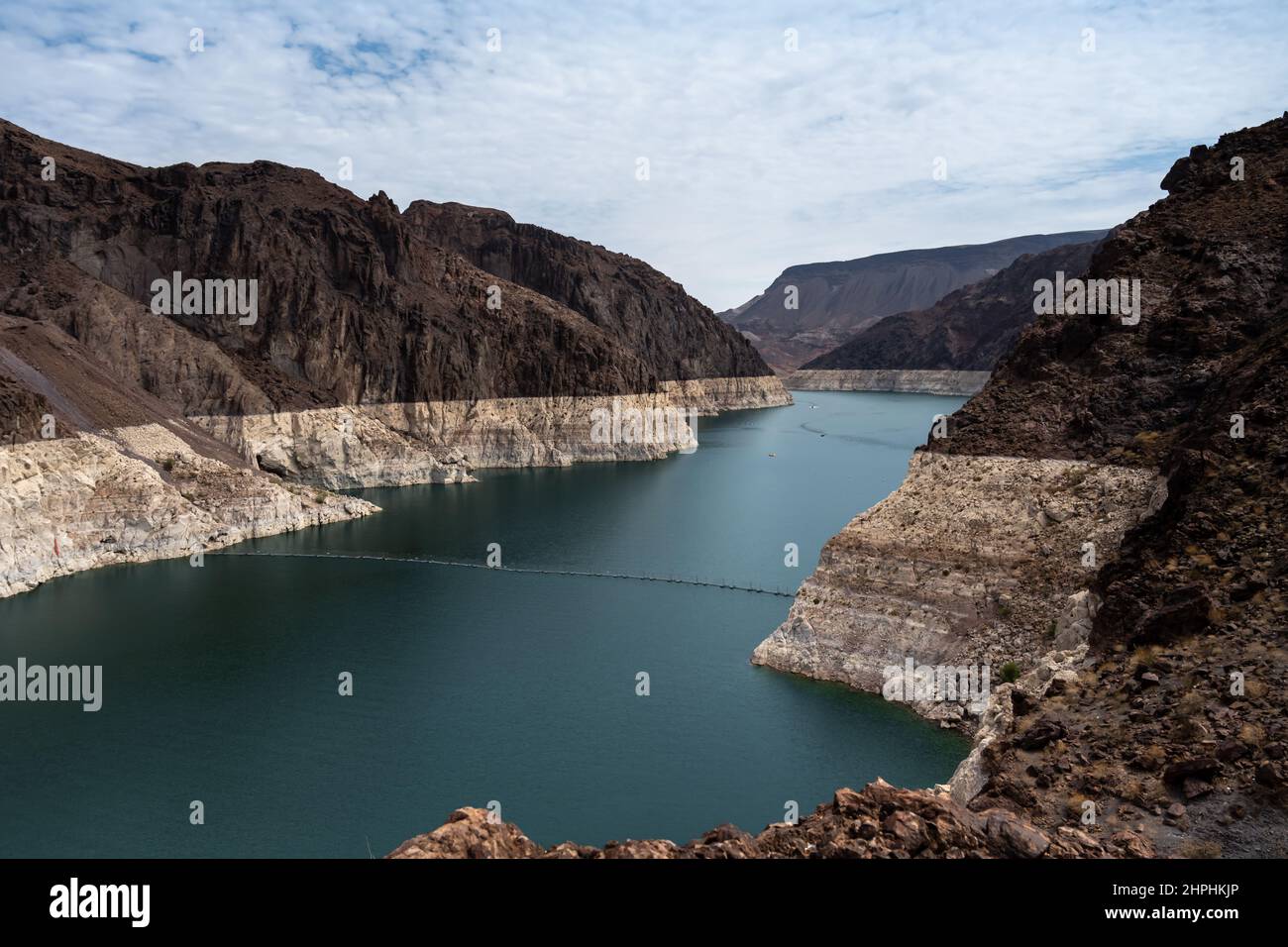 Low water line of Colorado River at Hoover Dam showing the extent of