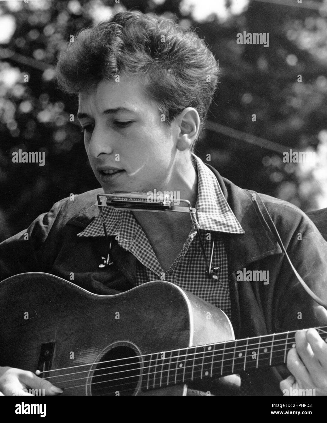 Civil Rights March on Washington, D.C.; close-up view of vocalist Bob Dylan, August 28, 1963 Stock Photo