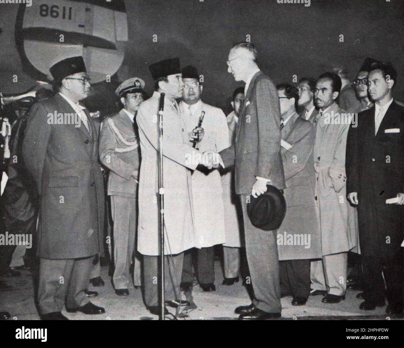 Sukarno and Hugh S. Cumming, Jr. in Niagara Falls ca.  1956 Stock Photo