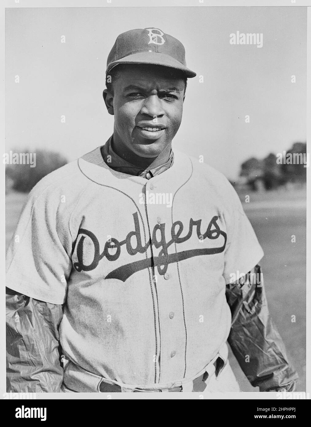 Jackie Robinson in his Brooklyn Dodgers Uniform ca.  1950 Stock Photo