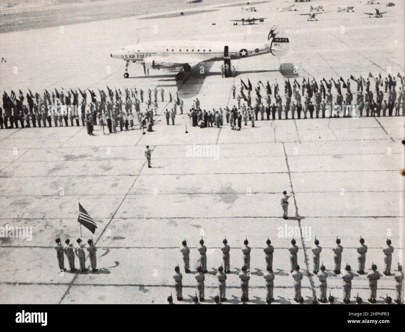 Indonesia President Sukarno's plane arriving at Fort Bragg ca.  1956 Stock Photo