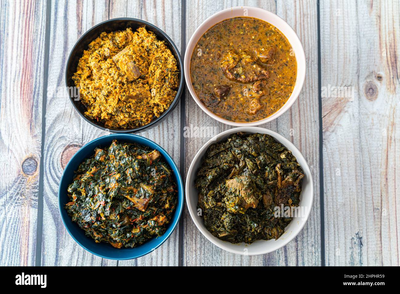 Egusi Ogbonno Vegetable and Afang soup - Nigerian sauces and soups Stock Photo