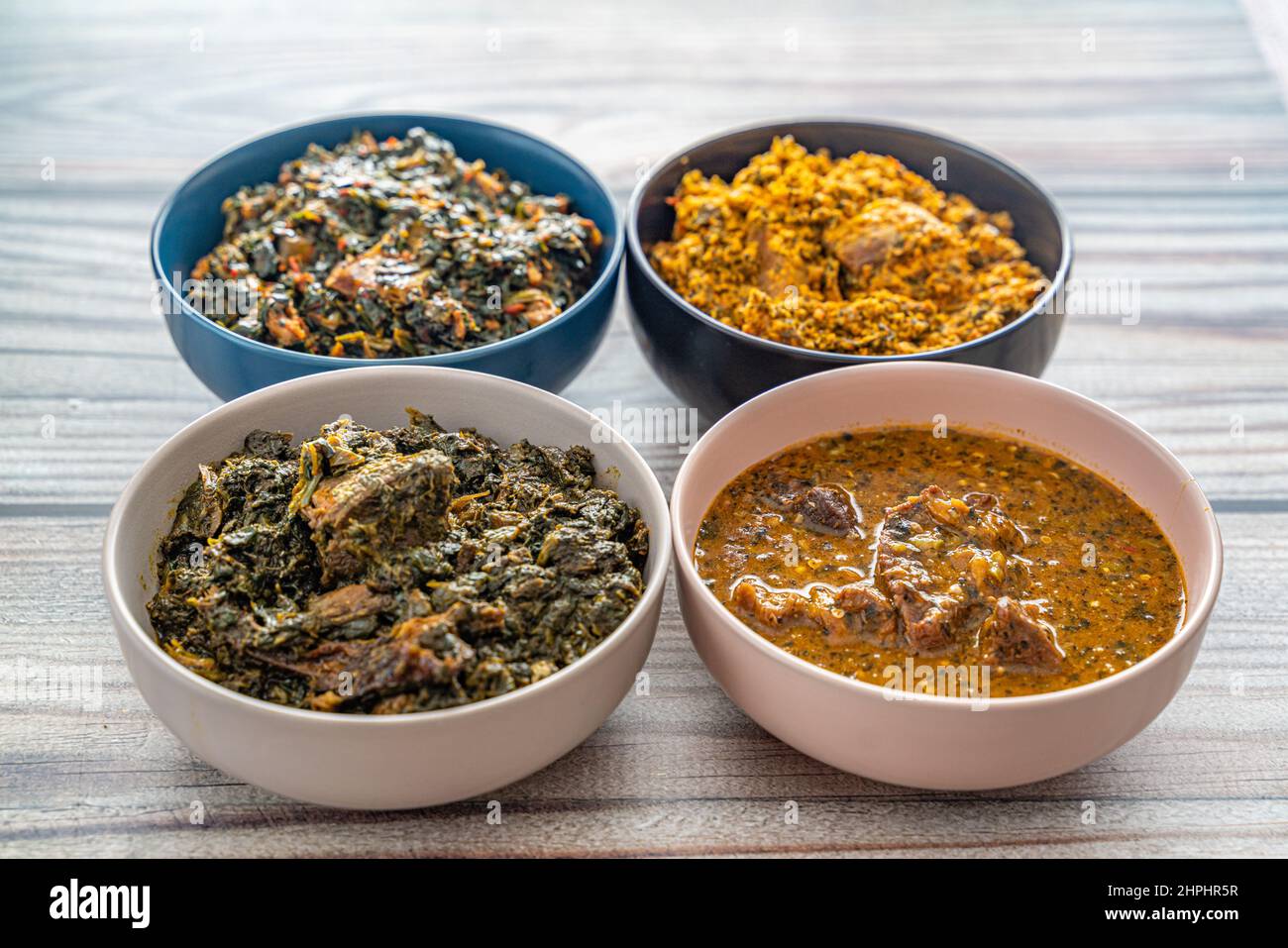 Egusi Ogbonno Vegetable and Afang soup - Nigerian sauces and soups Stock Photo