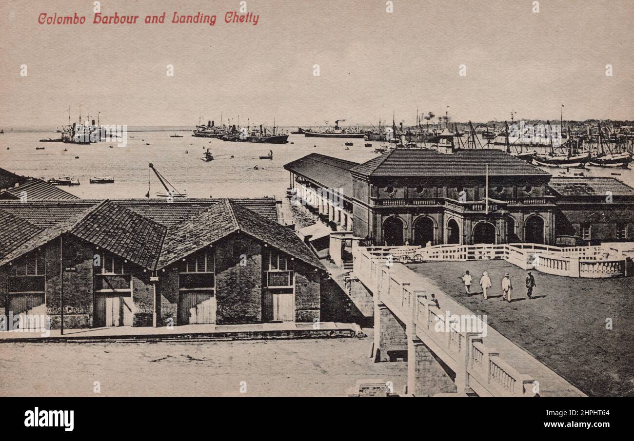 Harbour and Landing Jetty, Colombo Sri Lanka, early 1900s postcard Stock Photo