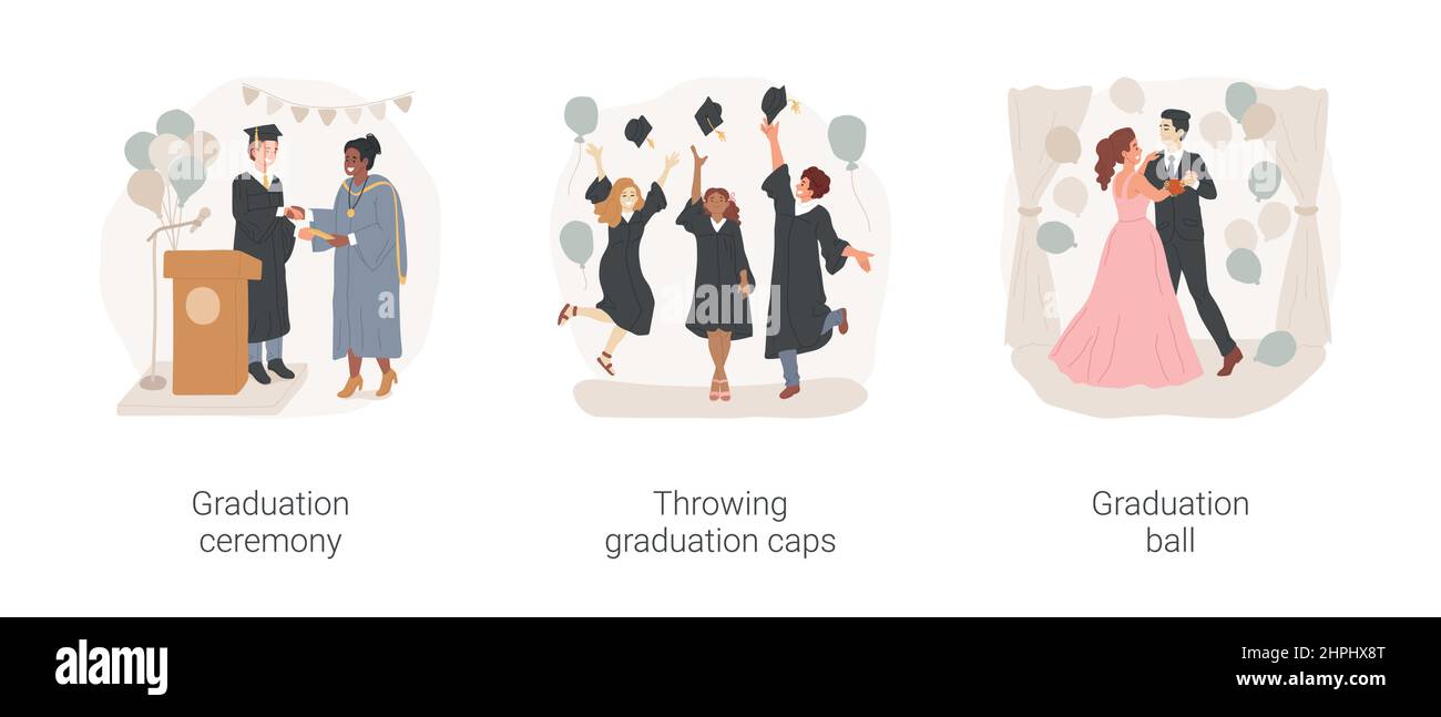 School celebration isolated cartoon vector illustration set. Graduation ...