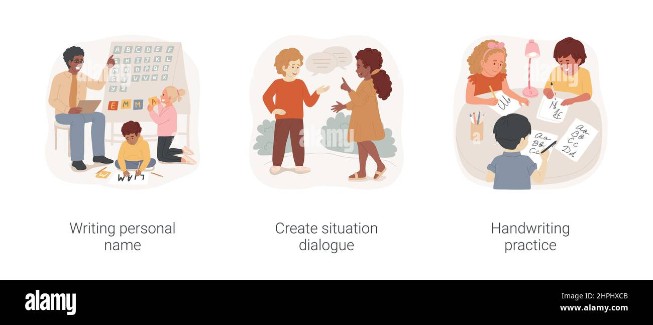 Dialogue situations. Векторная иллюстрация языковых операций ребенка.