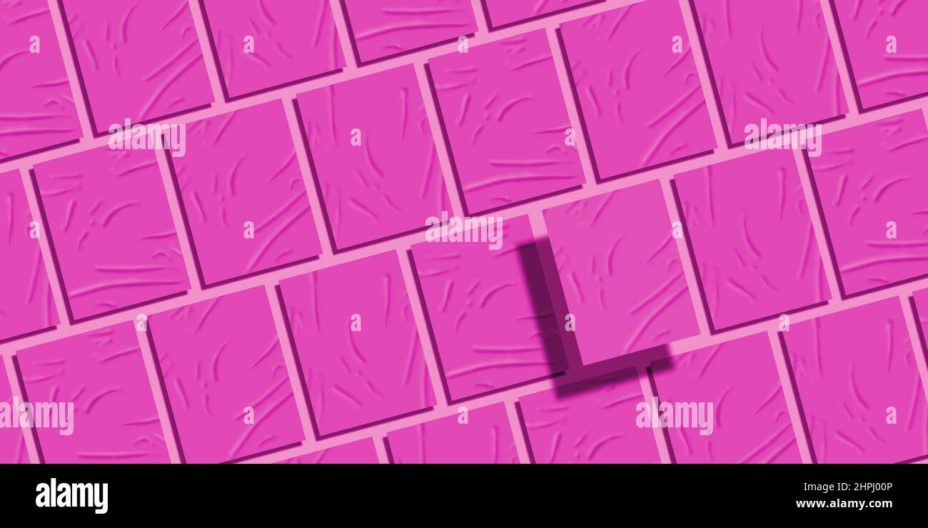 Pink Wrinkled Blanks Vintage Paper Mockups lying on Neutral Light background (Flat lay) . Diagonal Glued Paper Blank For Branding Identify, Business C Stock Photo