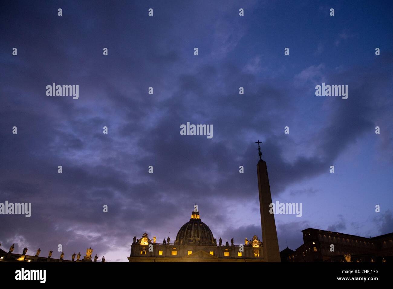 Rome, Italy. 21st Feb, 2022. View of St. Peter's Basilica in Rome in a late winter evening (Photo by Matteo Nardone/Pacific Press/Sipa USA) Credit: Sipa USA/Alamy Live News Stock Photo