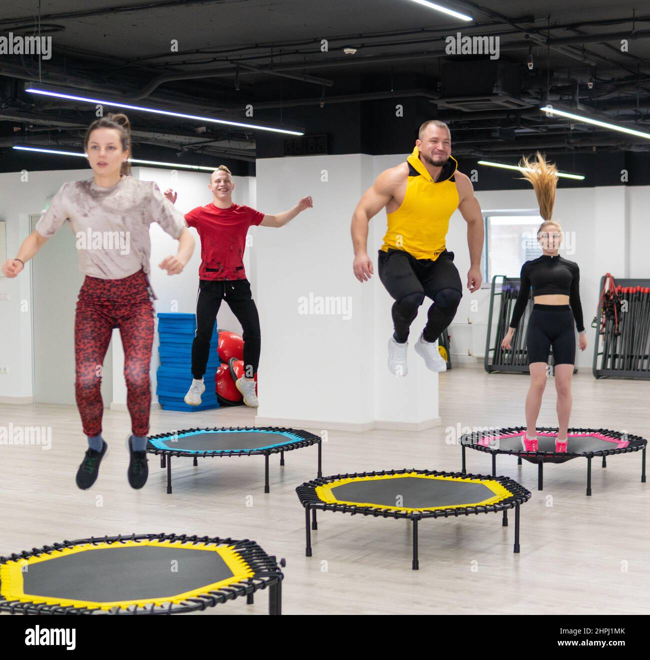 Team training trampoline hi-res stock photography and images - Alamy