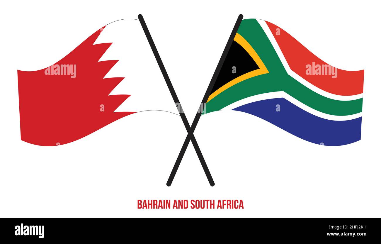 Bahrain And South Africa Flags Crossed And Waving Flat Style Official bahrain-and-south-africa-flags-crossed-and-waving-flat-style-official