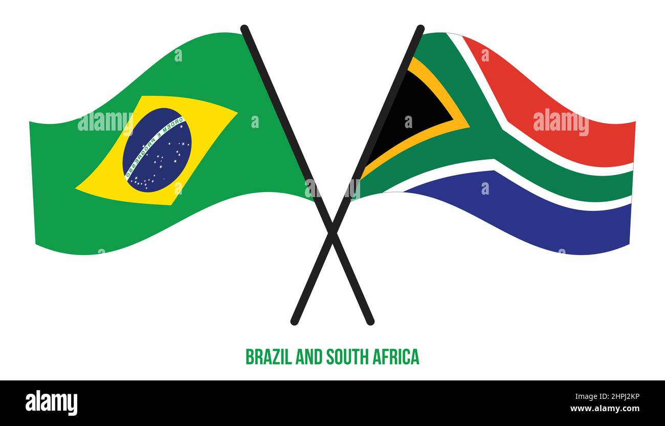 Brazil and South Africa Flags Crossed And Waving Flat Style. Official ...