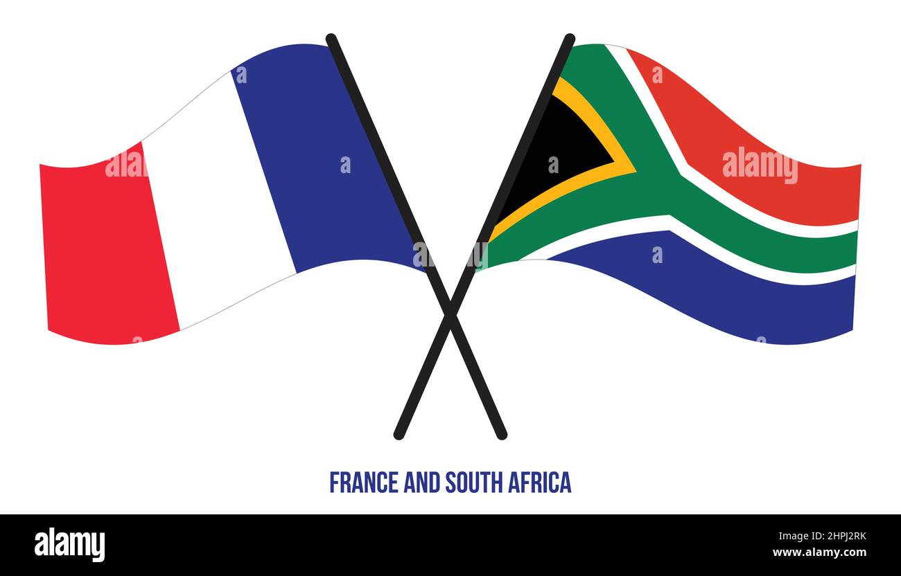 France and South Africa Flags Crossed And Waving Flat Style. Official ...