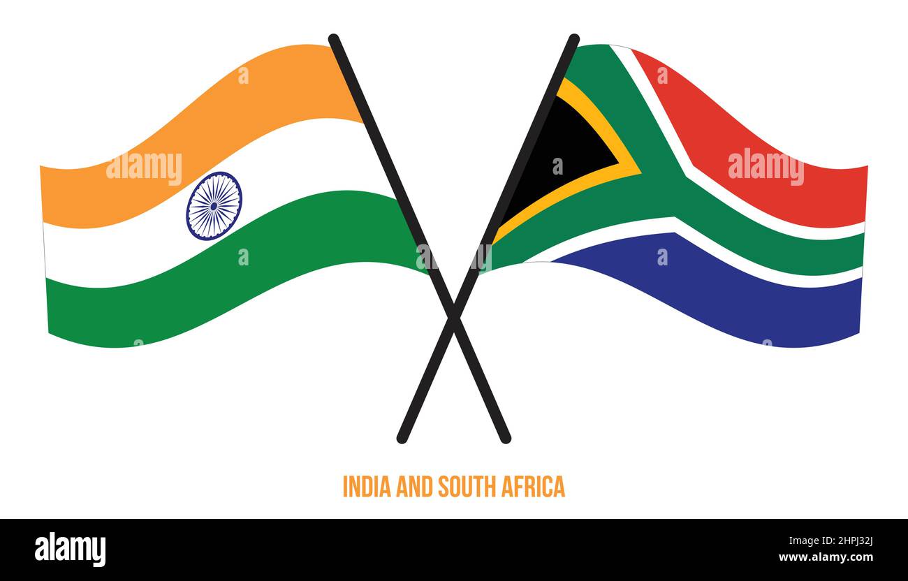 India and South Africa Flags Crossed And Waving Flat Style. Official ...