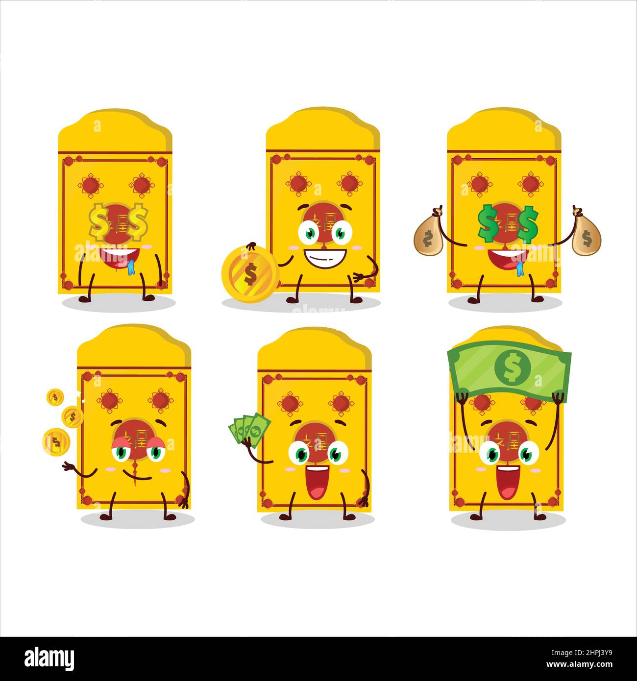 Yellow packets chinese cartoon character with cute emoticon bring money