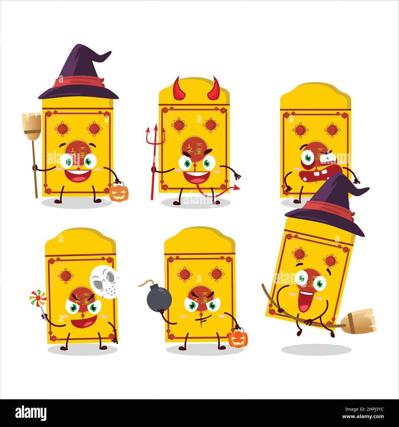 Halloween expression emoticons with cartoon character of yellow packets ...