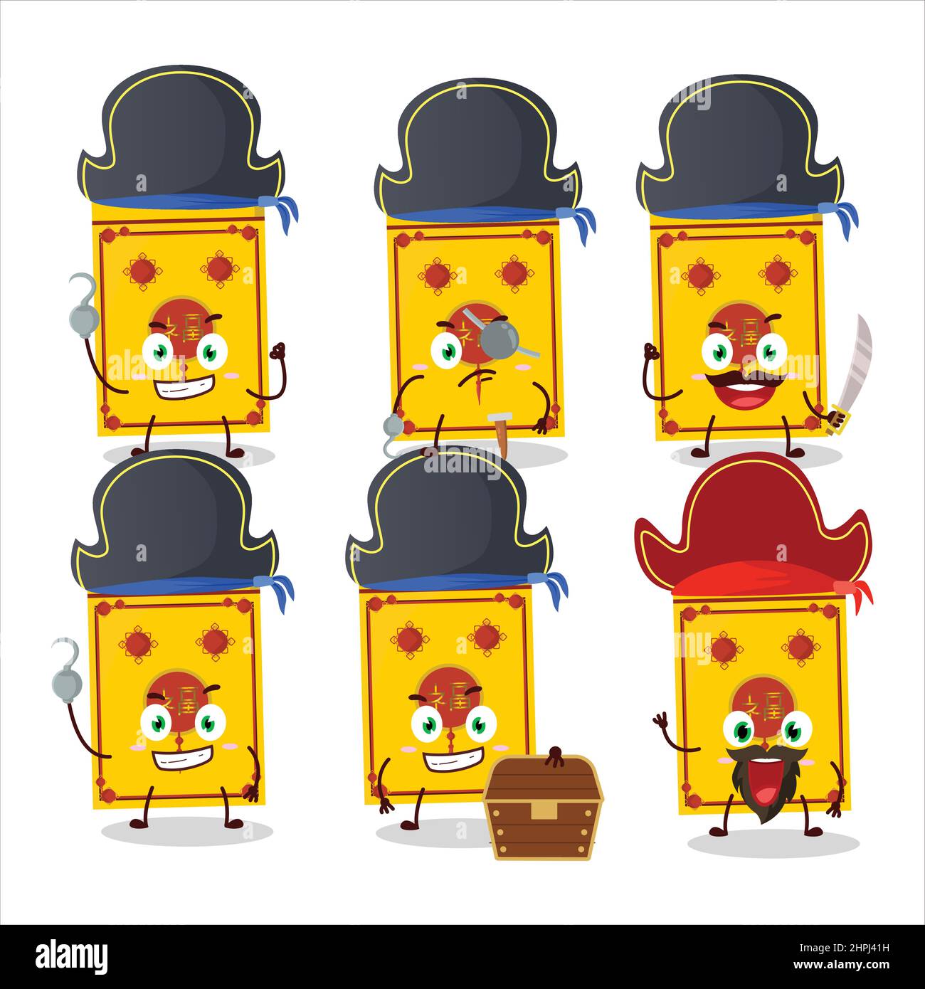 Cartoon character of yellow packets chinese with various pirates ...