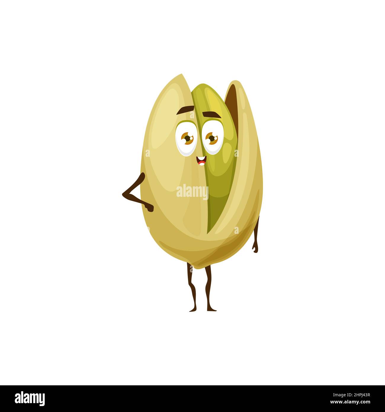 Cartoon pistachio character or nut food with cute happy funny face