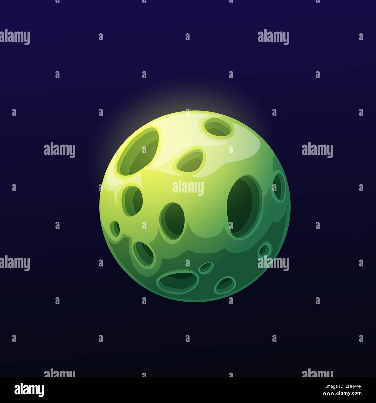 Green galaxy planet with holes, cartoon fantasy alien universe space ...