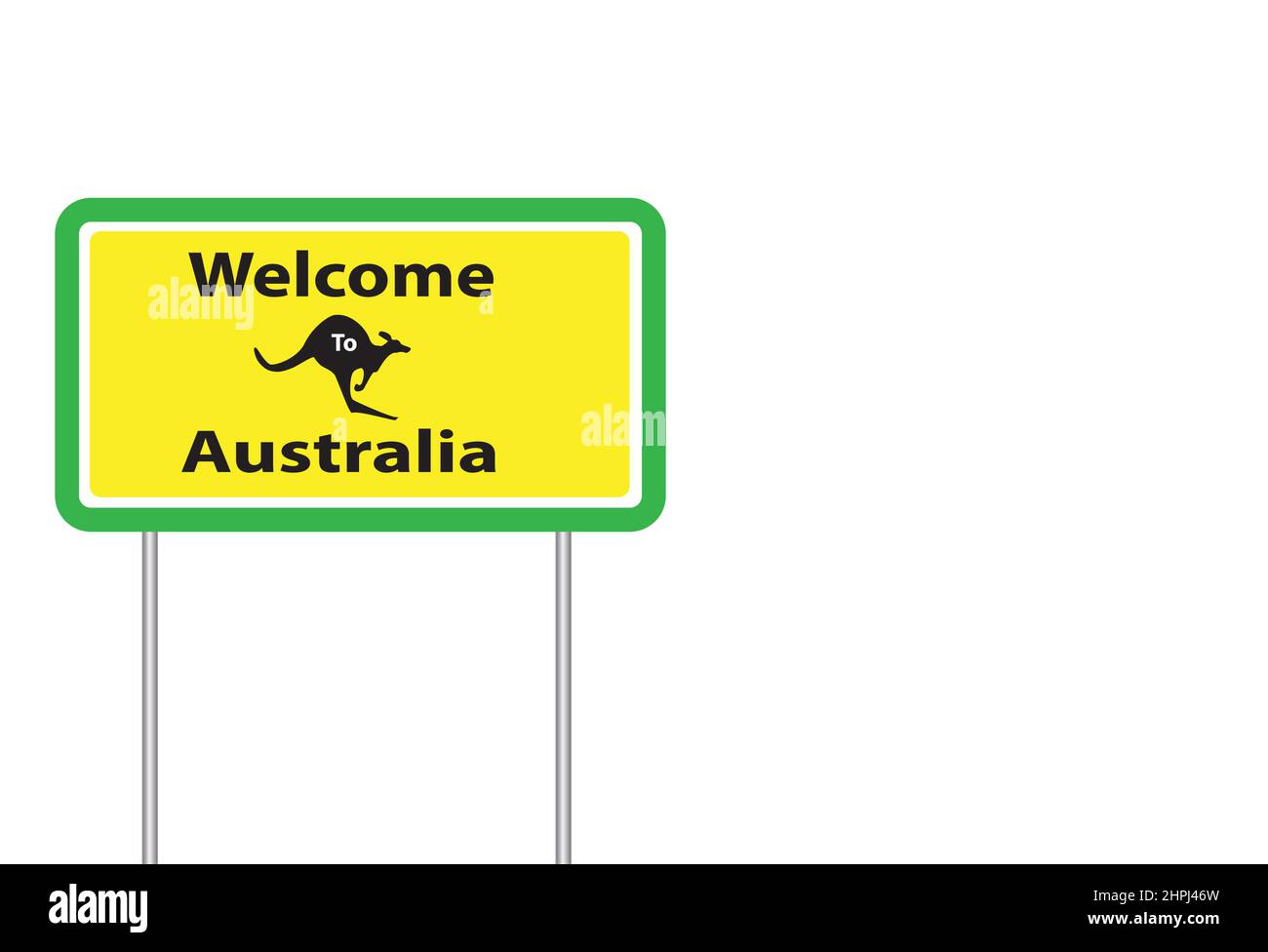 Welcome to Australia sign with kangaroo in the center. White background Stock Vector