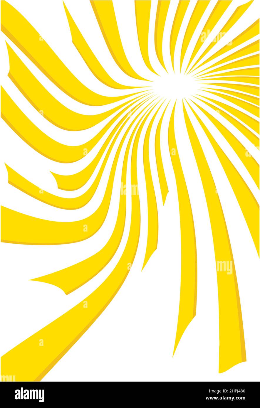 bright yellow swirling rays on a white background Stock Vector