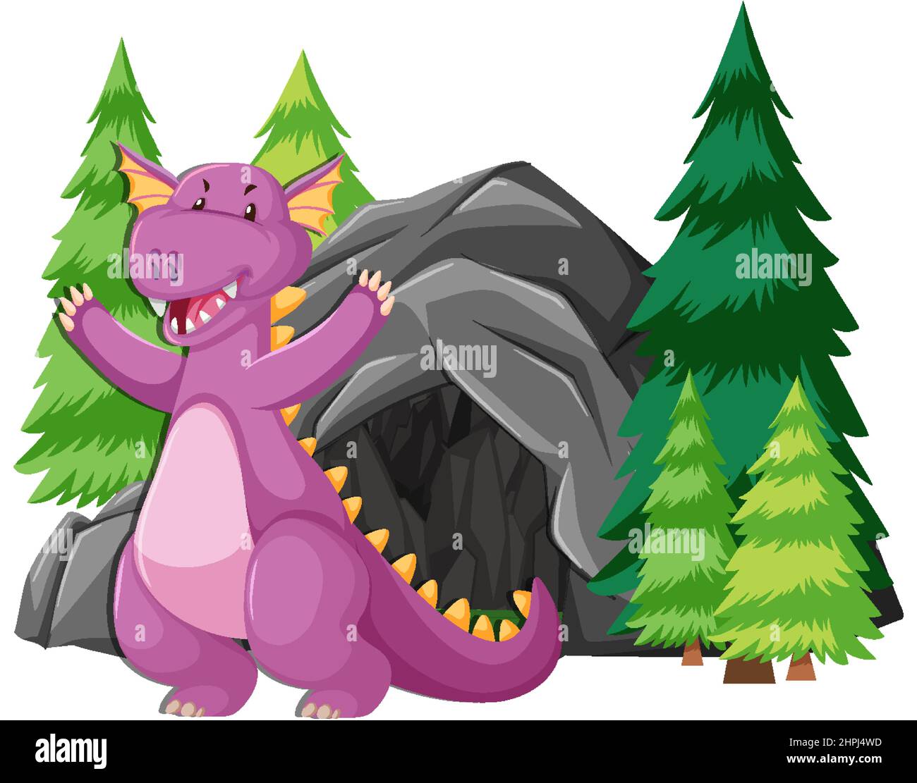 Happy dragon standing in front of cave illustration Stock Vector Image ...