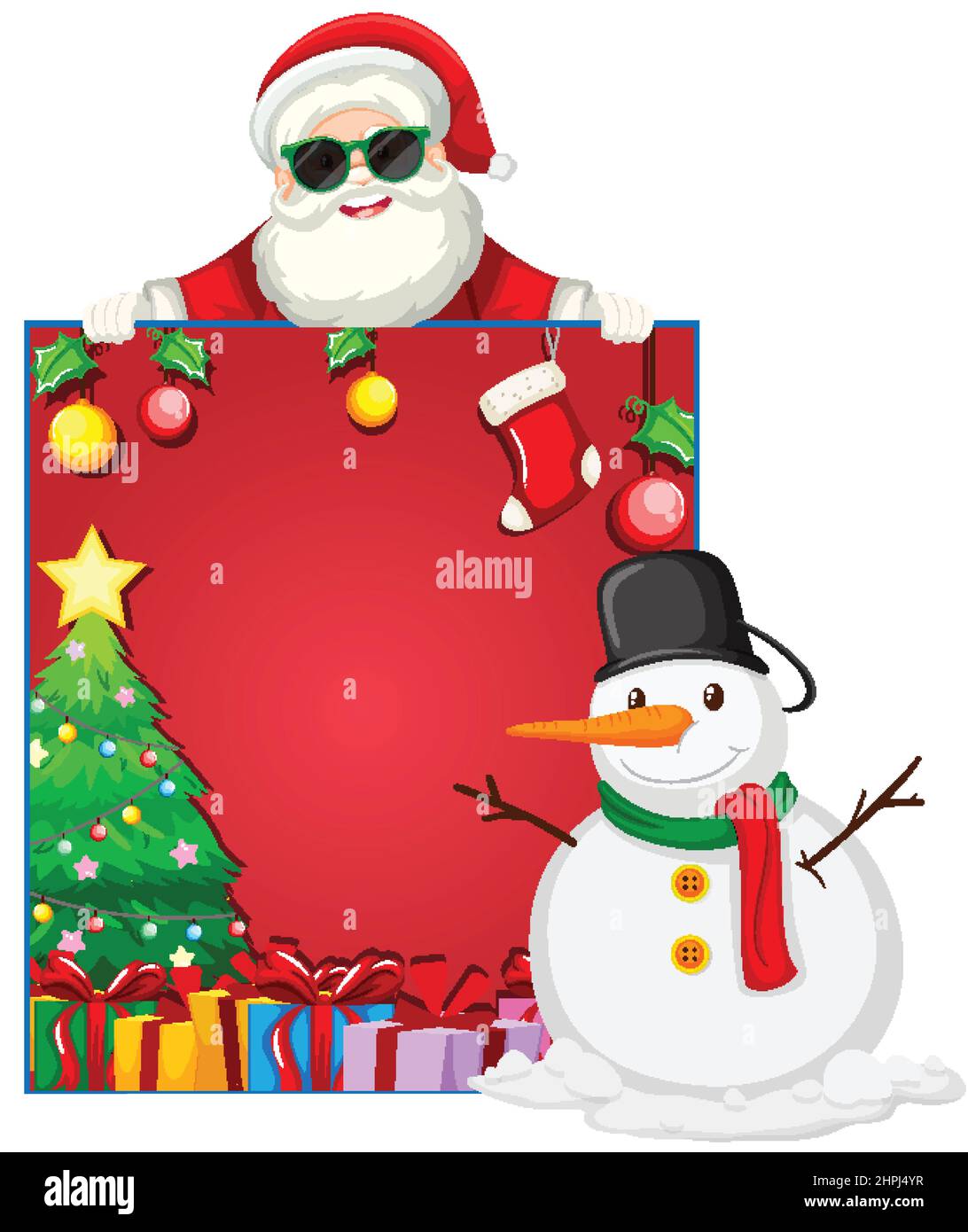 Empty banner with Santa Claus and snowman illustration Stock Vector ...