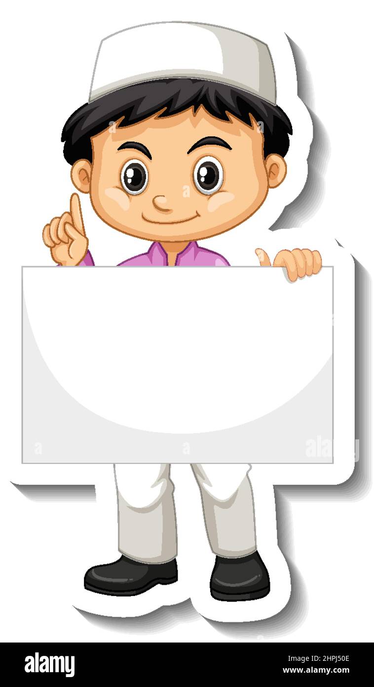 Arab muslim boy holding empty banner illustration Stock Vector Image ...
