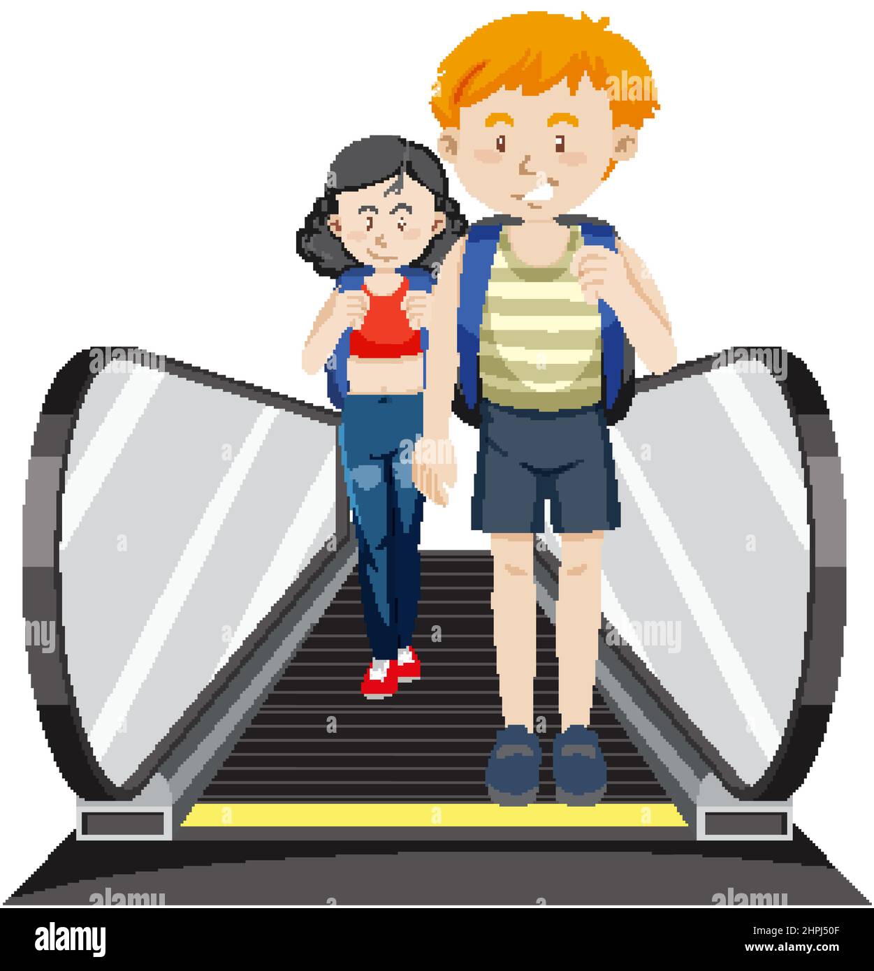Front view of people on moving walkway illustration Stock Vector