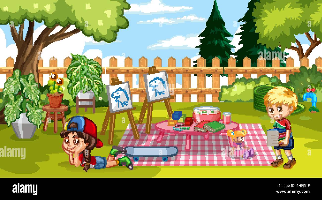 Scene with children in the park illustration Stock Vector Image & Art ...