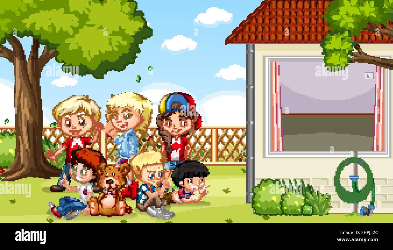 Scene with children in the park illustration Stock Vector Image & Art ...