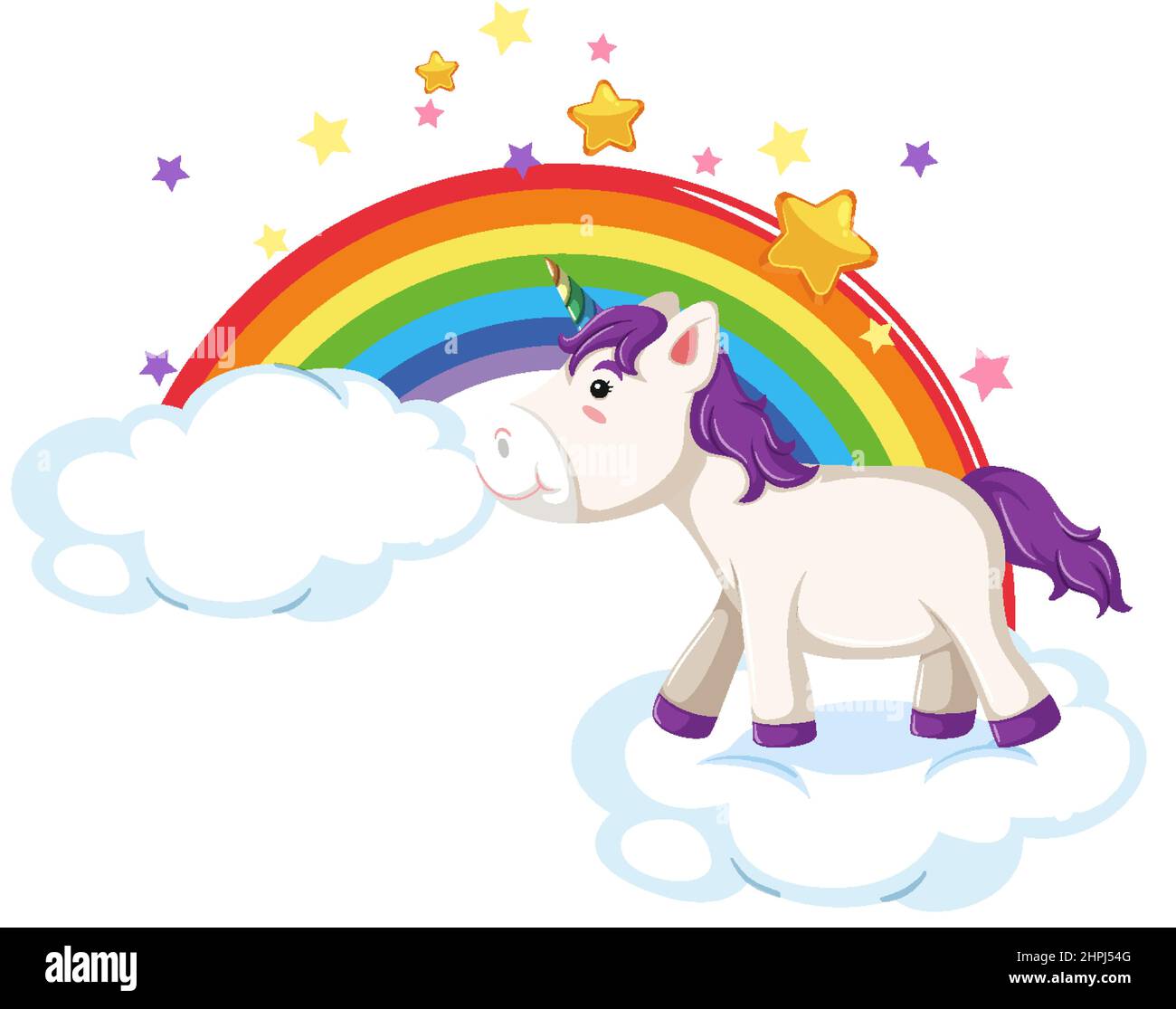 Unicorn standing on cloud with rainbow illustration Stock Vector Image ...