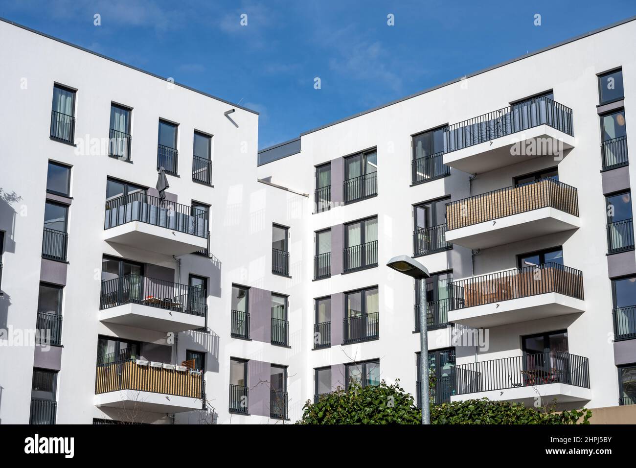 New white apartment building seen in Berlin, Germany Stock Photo